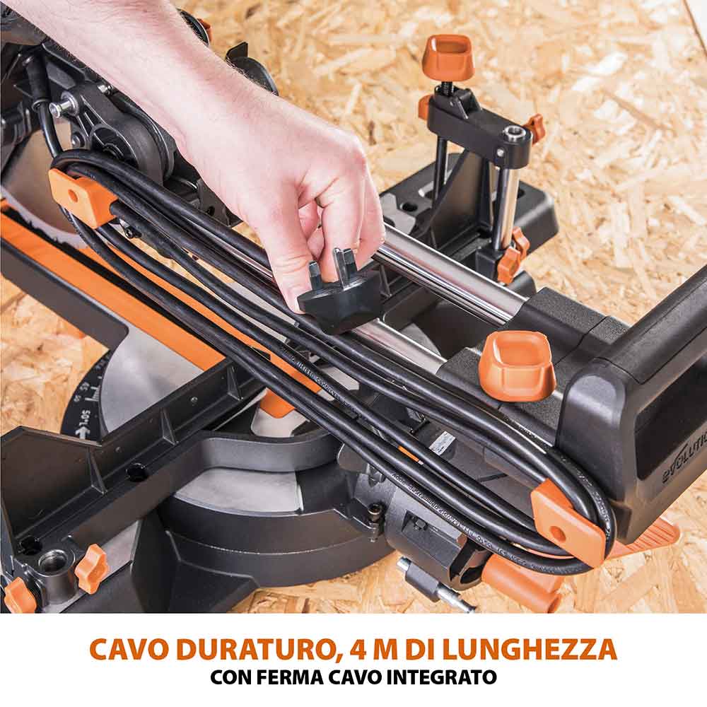 Pacchetto Evolution: Troncatrice radiale a doppia inclinazione da 255mm R255SMS-DB+ con lama multi-materiale TCT e lama per legno da finitura + Supporto universale PLUS
