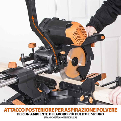 Pacchetto Evolution: Troncatrice radiale a doppia inclinazione da 255mm R255SMS-DB+ con lama multi-materiale TCT e lama per legno da finitura + Supporto universale PLUS