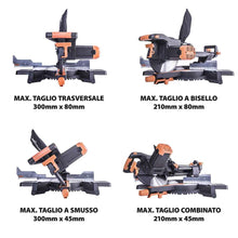 Pacchetto Evolution: Troncatrice radiale angolare da 255 mm R255SMS+ con lama multi-materiale TCT + Supporto universale PLUS