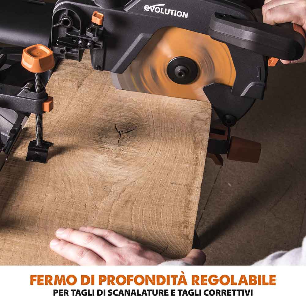 Pacchetto Evolution: Troncatrice radiale angolare da 255 mm R255SMS+ con lama multi-materiale TCT + Supporto universale PLUS