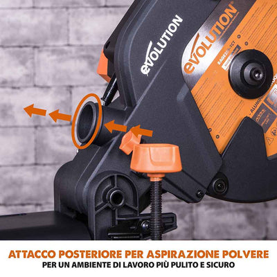 Pacchetto Evolution: Troncatrice radiale angolare da 255 mm R255SMS+ con lama multi-materiale TCT + Supporto universale PLUS