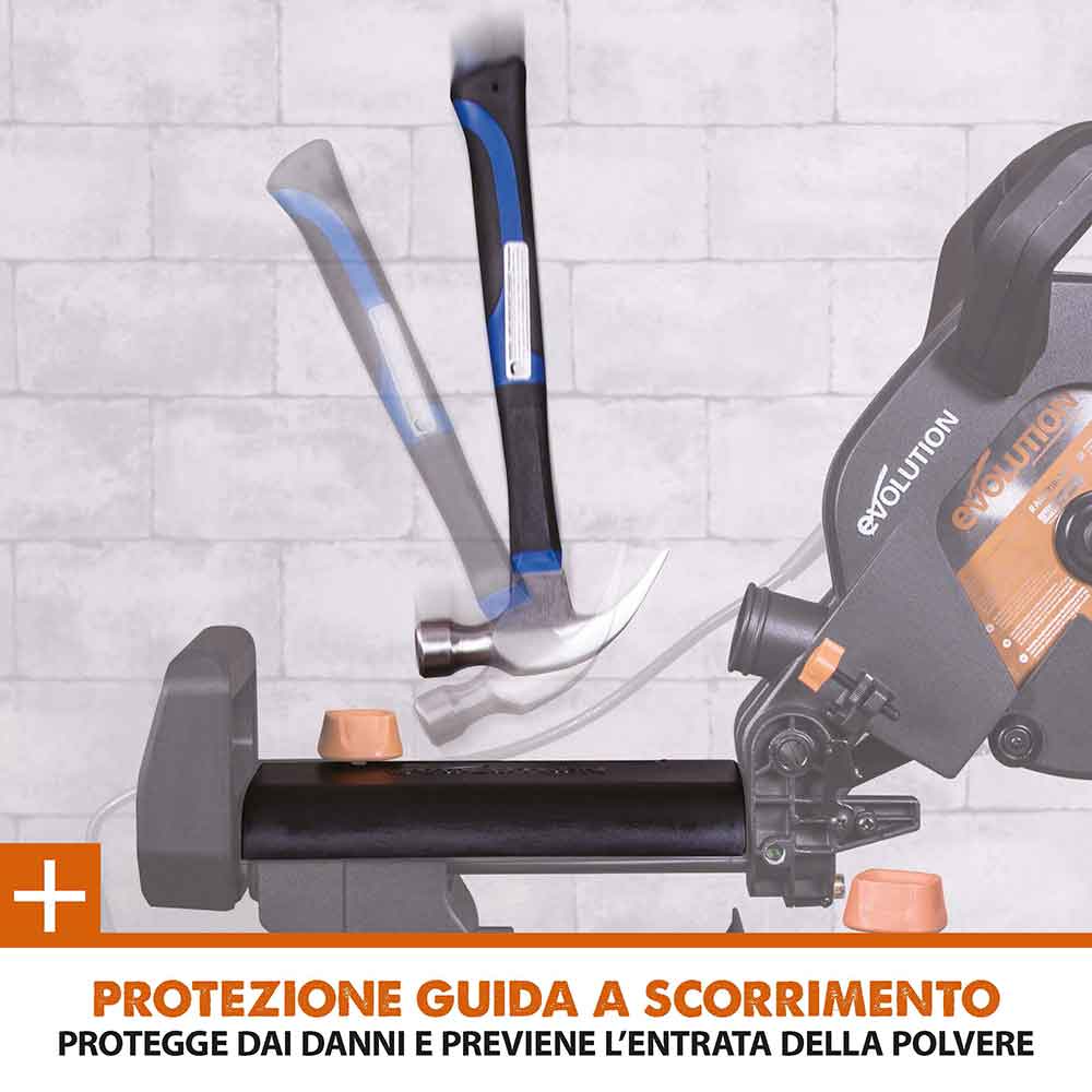 Pacchetto Evolution: Troncatrice radiale angolare da 255 mm R255SMS+ con lama multi-materiale TCT + Supporto universale PLUS