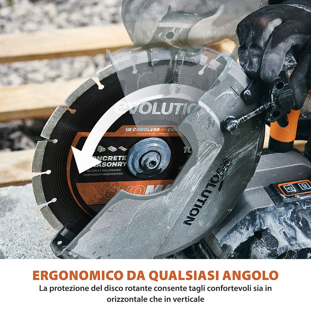 Sega per calcestruzzo a batteria Evolution R260DCT-Li – disco da 260 mm, motore senza spazzole 36V, raffreddamento ad acqua automatico