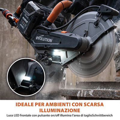 Sega per calcestruzzo a batteria Evolution R260DCT-Li – disco da 260 mm, motore senza spazzole 36V, raffreddamento ad acqua automatico