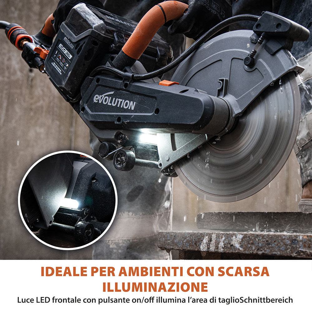 Sega per calcestruzzo a batteria Evolution R260DCT-Li – disco da 260 mm, motore senza spazzole 36V, raffreddamento ad acqua automatico