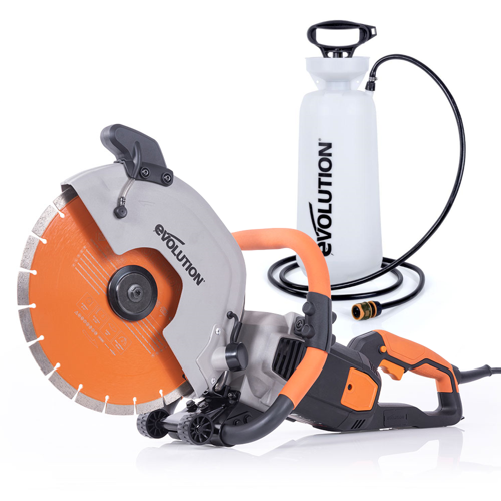 Pacchetto Evolution: Sega per calcestruzzo elettrica R300DCT+ con disco diamantato premium da 300mm + serbatoio d'acqua portatile da 15L con pompa manuale