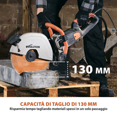 Sega per calcestruzzo elettrica 350mm Evolution R350DCT+ con sistema antipolvere e disco diamantato premium