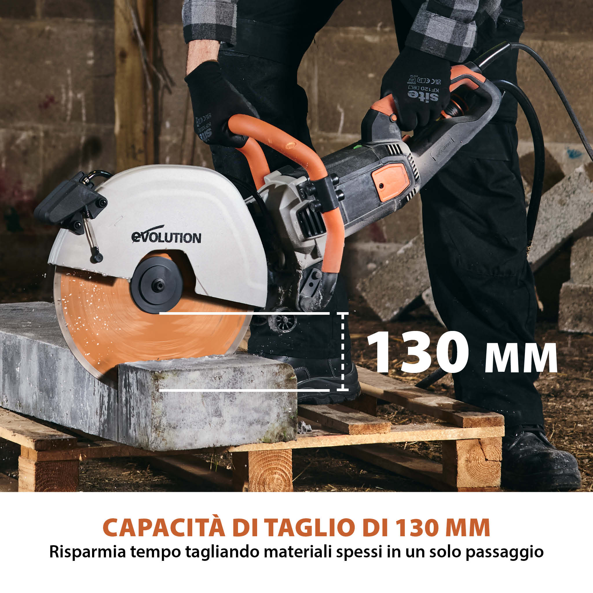 Sega per calcestruzzo elettrica 350mm Evolution R350DCT+ con sistema antipolvere e disco diamantato premium