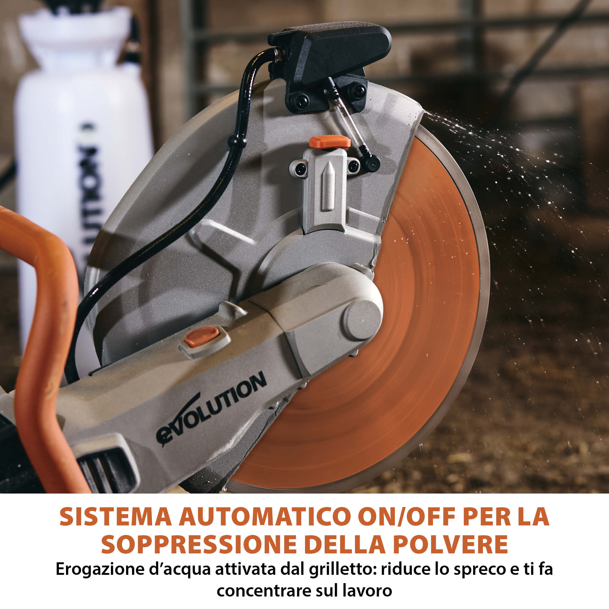 Sega per calcestruzzo elettrica 350mm Evolution R350DCT+ con sistema antipolvere e disco diamantato premium