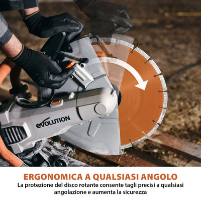 Sega per calcestruzzo elettrica 350mm Evolution R350DCT+ con sistema antipolvere e disco diamantato premium