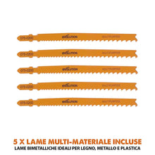 Seghetto alternativo a batteria Evolution R90JGS-Li con 5 lame multi-materiale, batteria da 2Ah e caricabatterie