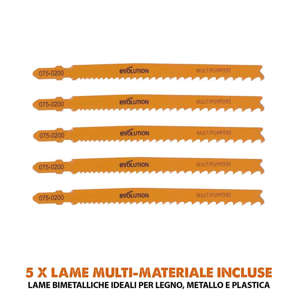 Seghetto alternativo a batteria Evolution R90JGS-Li con 5 lame multi-materiale, batteria da 2Ah e caricabatterie