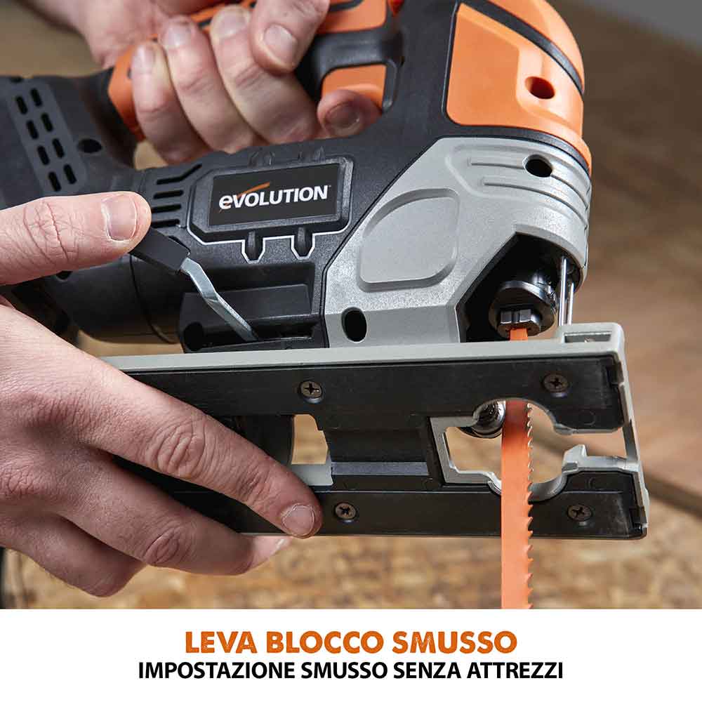 Seghetto alternativo a batteria Evolution R90JGS-Li con 5 lame multi-materiale, batteria da 2Ah e caricabatterie