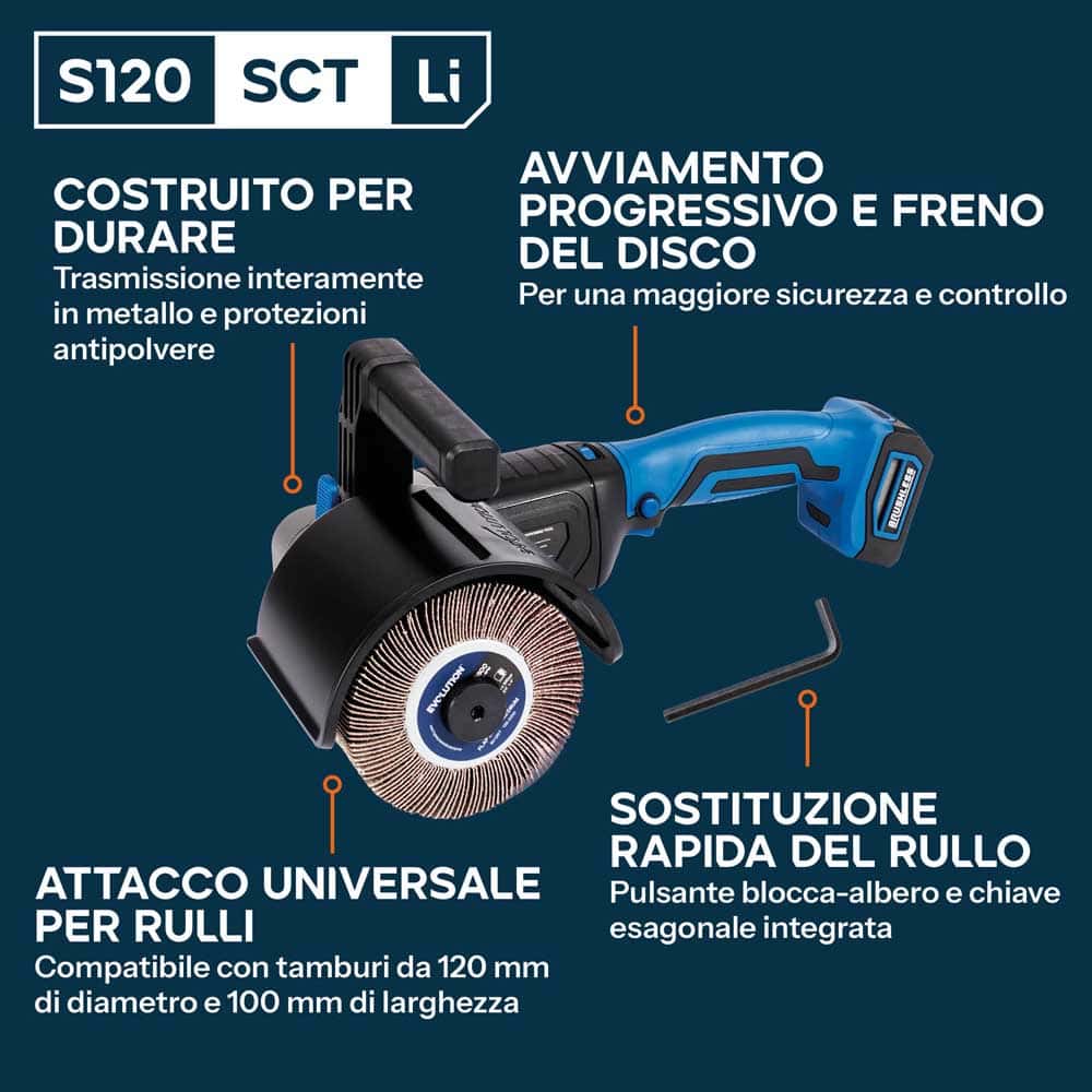 Satinatrcie a batteria 18V con motore a spazzole e 2 tamburi | S120SCT-Li