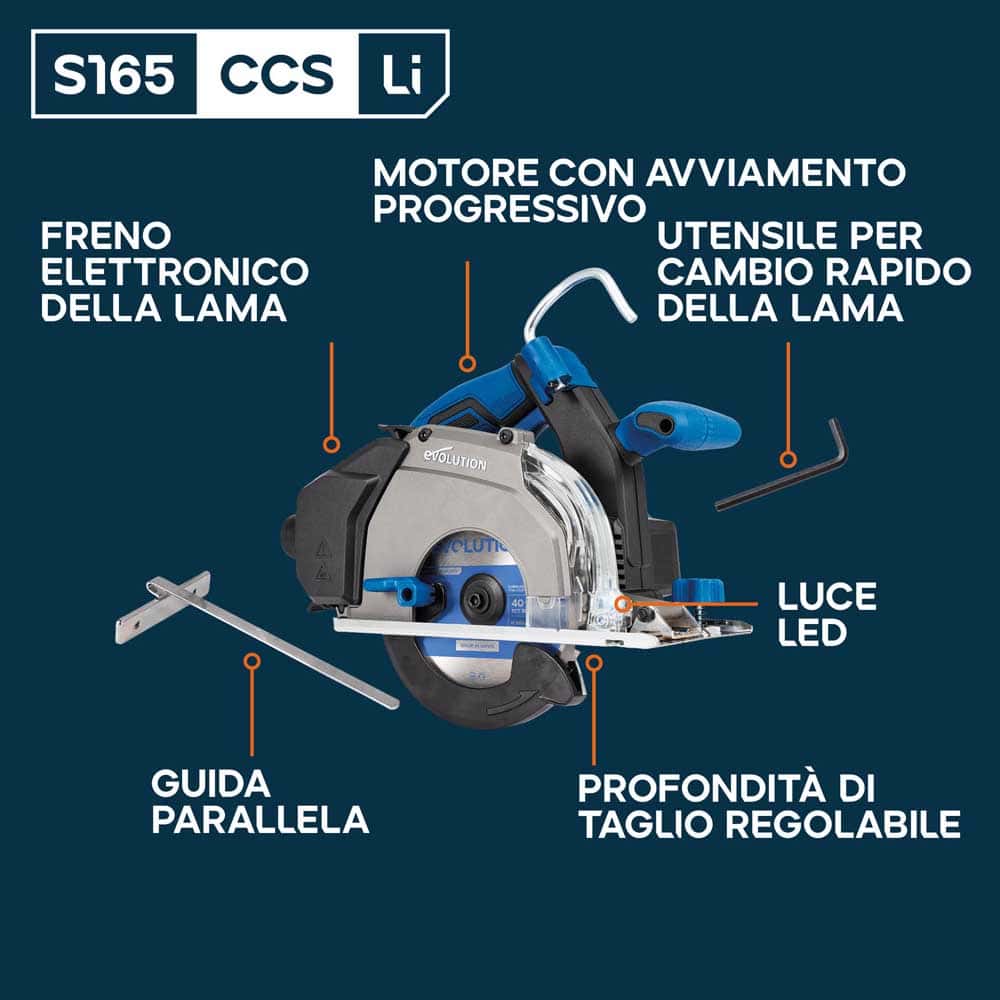 Sega circolare per ferro a batteria da 165mm con lama a taglio sottile | Profondità di taglio di 58mm | S165CCS-Li