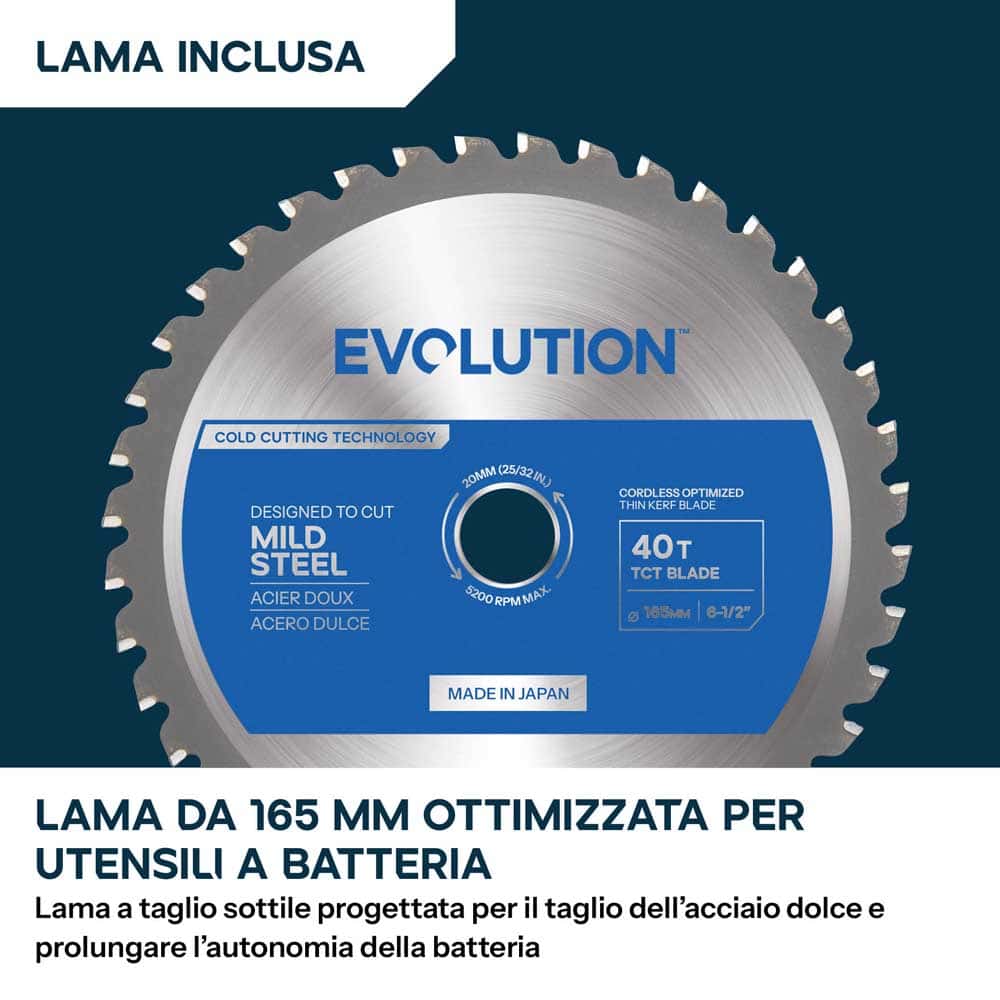 Sega circolare per ferro a batteria da 165mm con lama a taglio sottile | Profondità di taglio di 58mm | S165CCS-Li