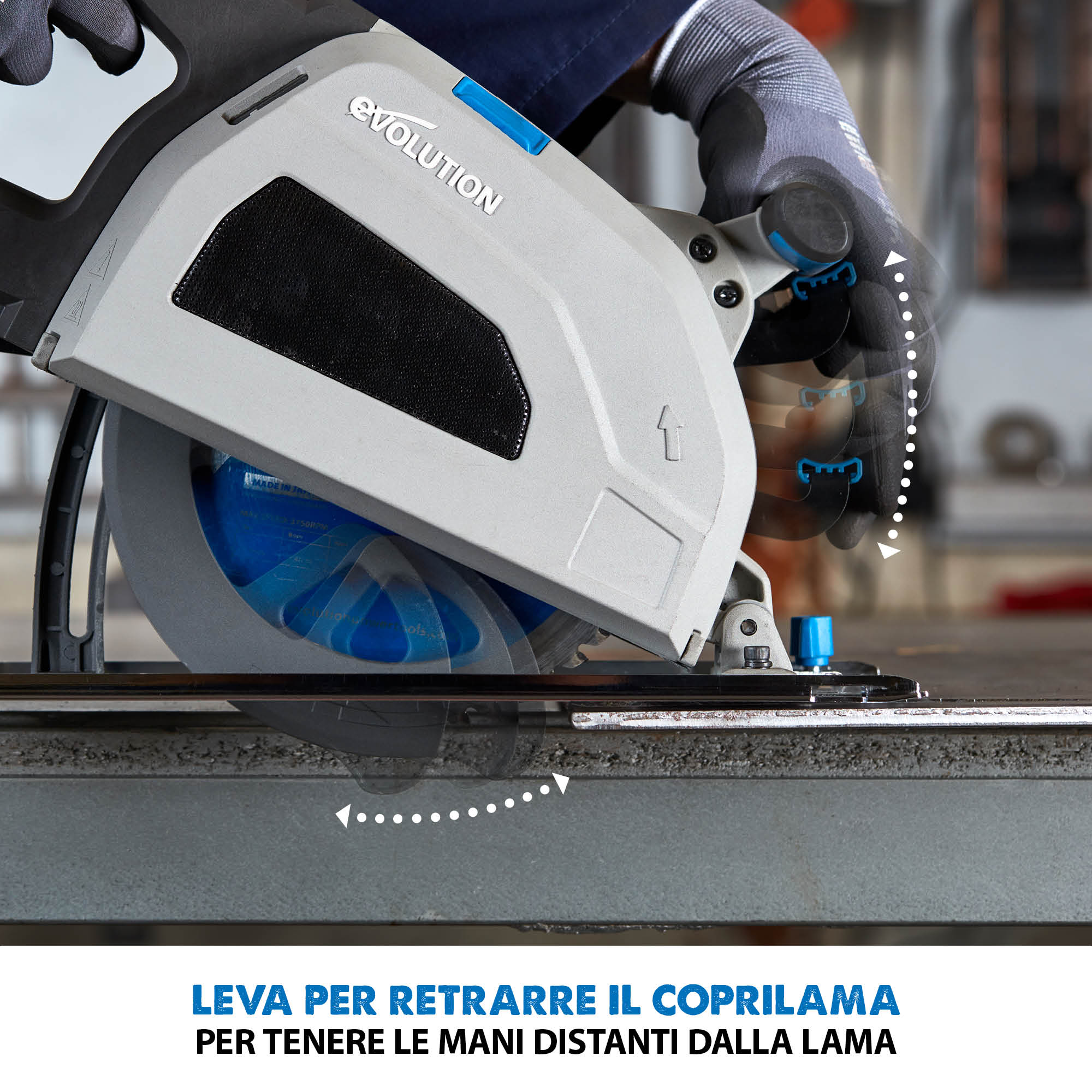 Pacchetto Evolution: Sega circolare S210CCS da 210mm per il taglio del metallo + binari di guida al taglio da 1,4m