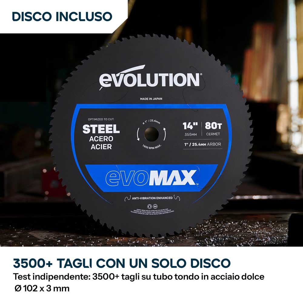 Troncatrice per metalli da 355mm con lama EvoMax e tecnologia del motore intelligente | S355CPS Gen 2