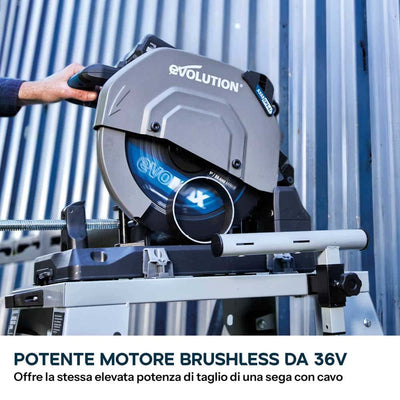 Troncatrice a trazione a batteria da 355mm per il taglio dei metalli, con motore brushless da 36V e lama EvoMax – S355CPS-Li