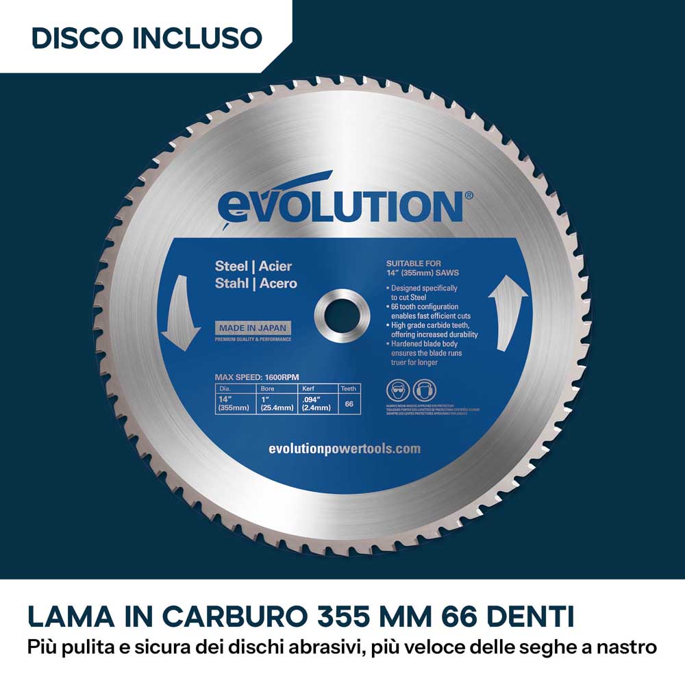 Troncatrice per metallo da 355mm con lama in TCT per acciaio dolce | S355CPSL