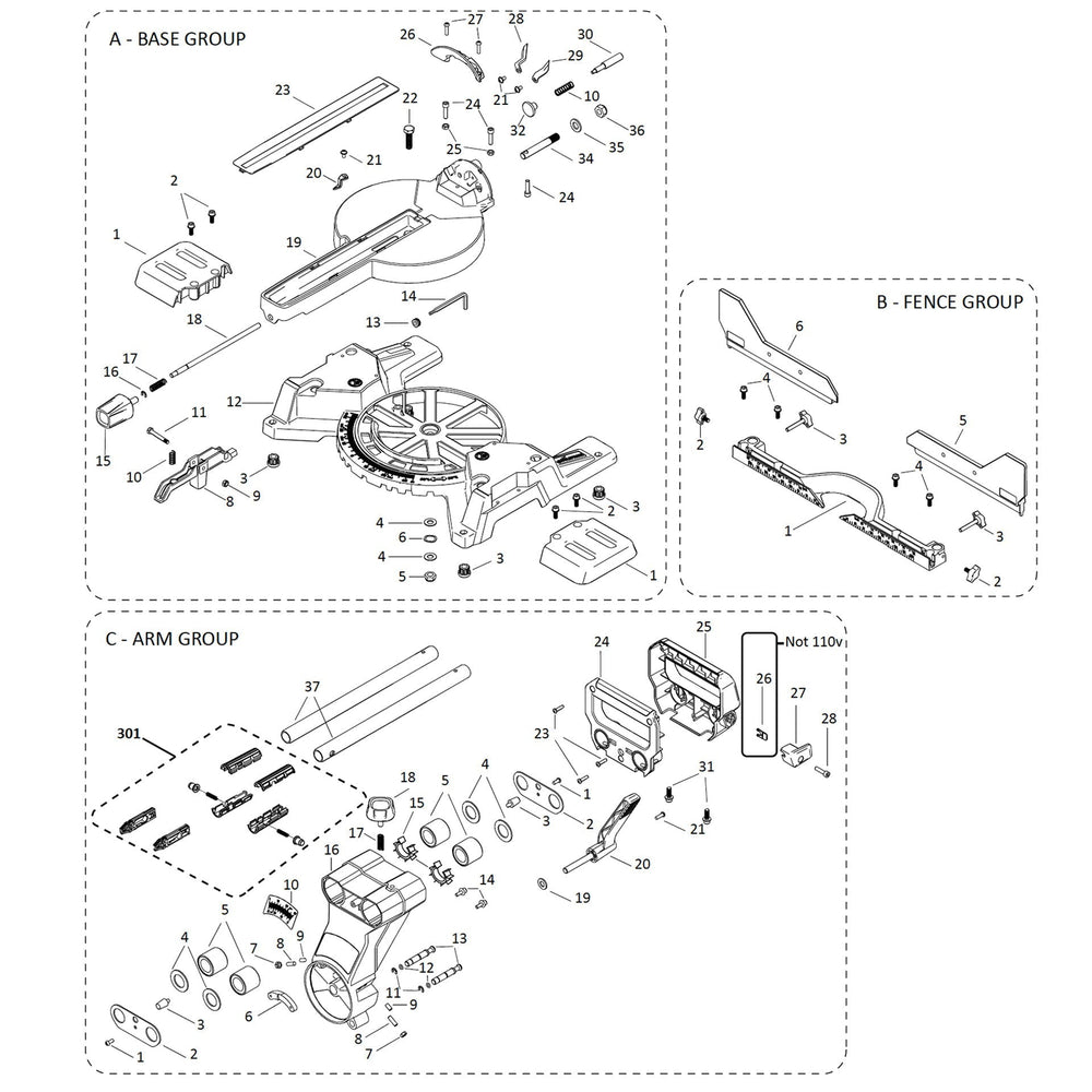 Evolution R255SMS-DB Troncatrice radiale Ricambi (Collo, guide, base)